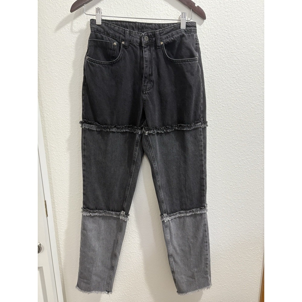 Ragged Priest Shredded Paneled Jeans Womens 28‎ Black Raw Skinny Straight Leg